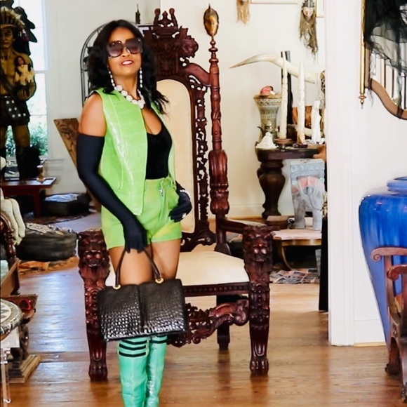 Designer Maxima Genuine Alligator green vest coat jacket S-M 2-6/8 - Picture 10 of 16